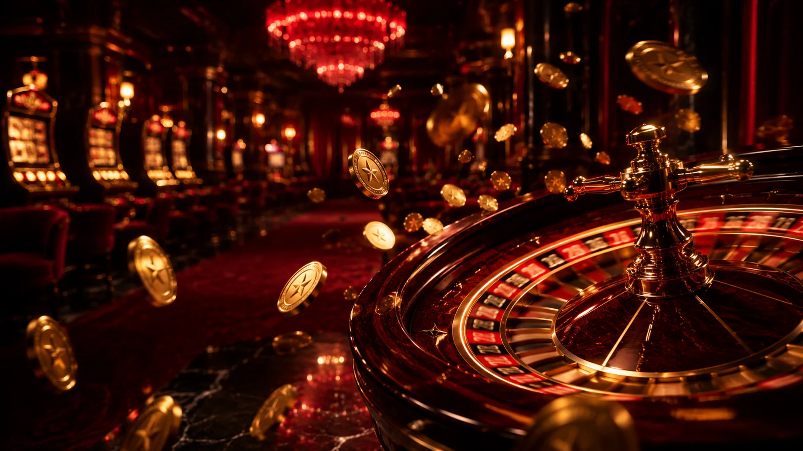 Rolla Casino hero image with roulette table and premium red casino interior