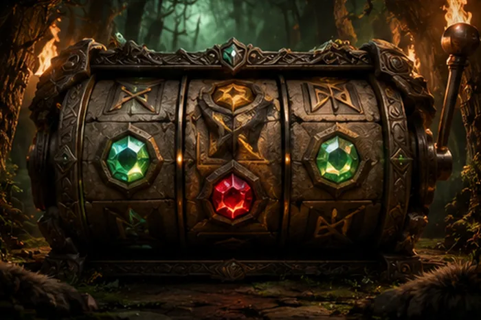 Gemhalla viking rune-carved stone slot reels with glowing gems