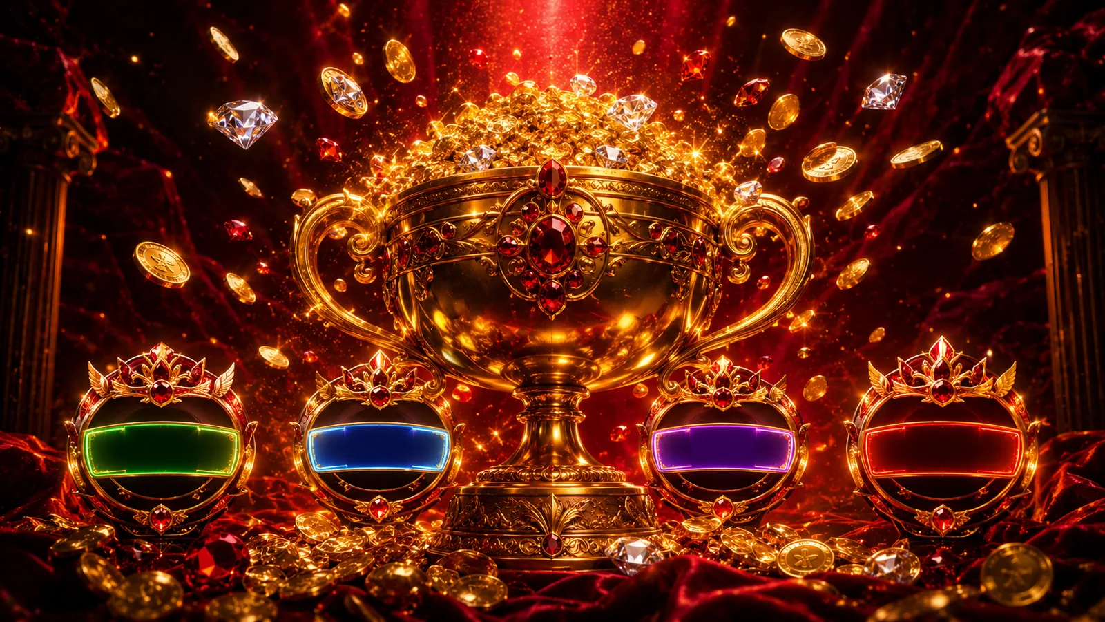 Mega Jackpot Deluxe slot art with golden trophy