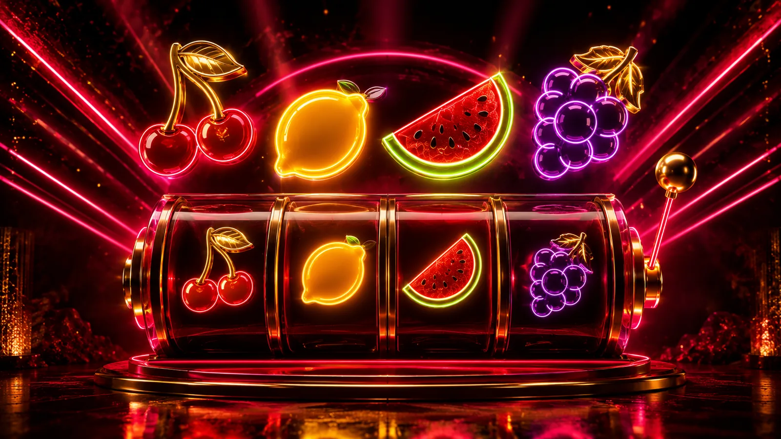 Neon Fruits slot art with glowing fruit symbols